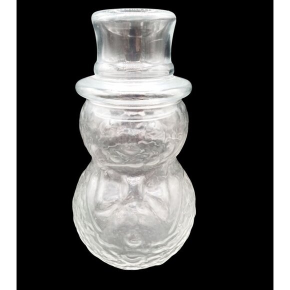 Crackle Glass Snowman Jar Top Hat Lid Christmas Candy Dish Vintage 6.75 Inch - Picture 1 of 15